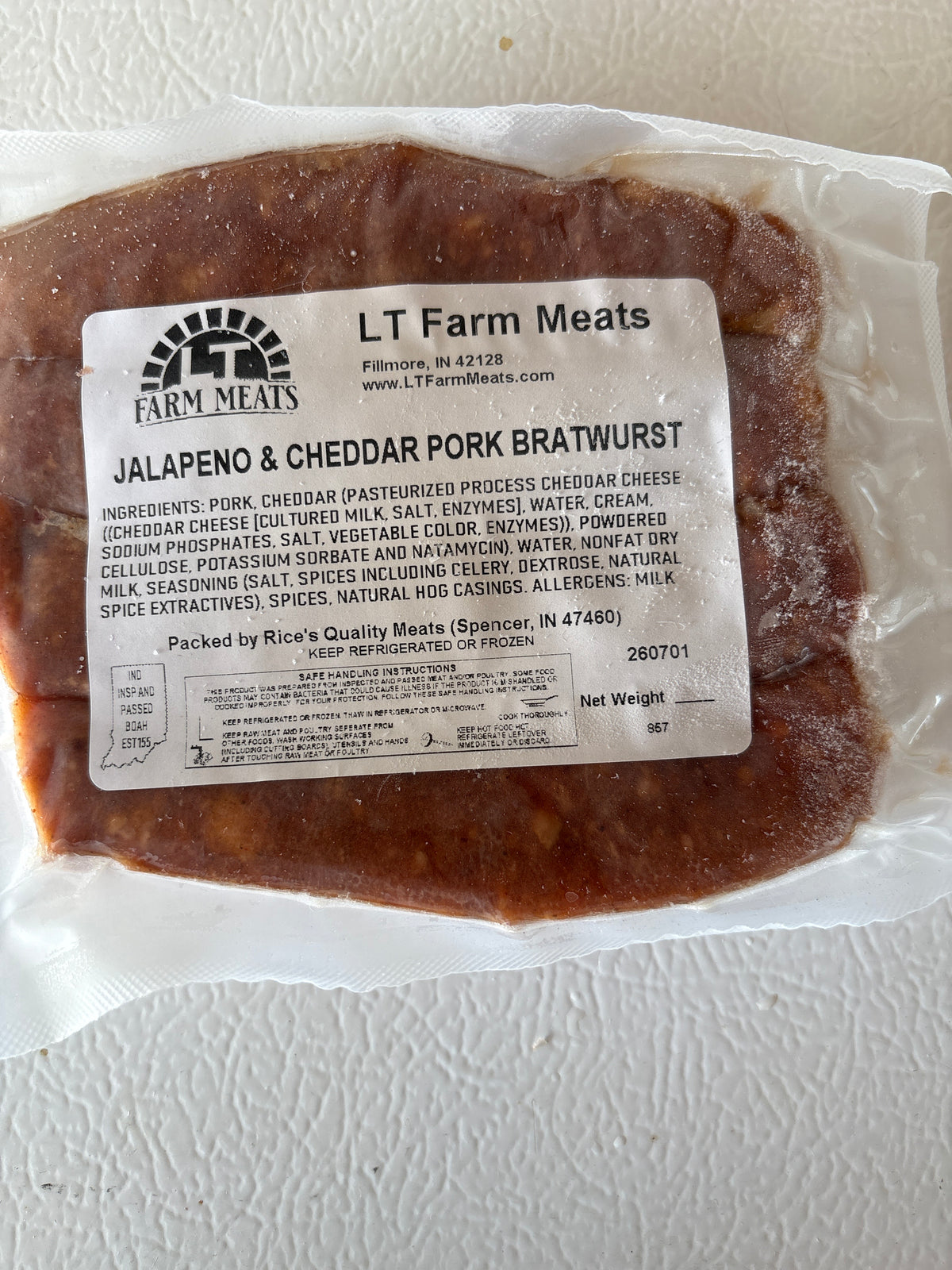 Jalepeno & Cheddar Pork Bratwurst